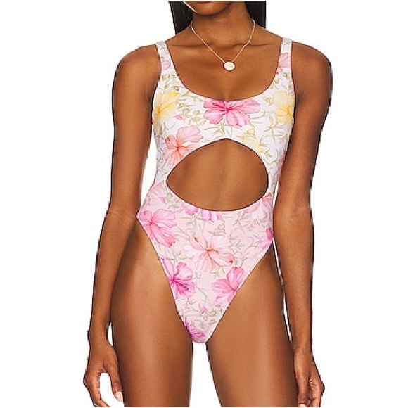 LOVESHACKFANCY X Hurley Cheeky One Piece in Hibiscus Cut Out Swimsuit Small New - Picture 3 of 9